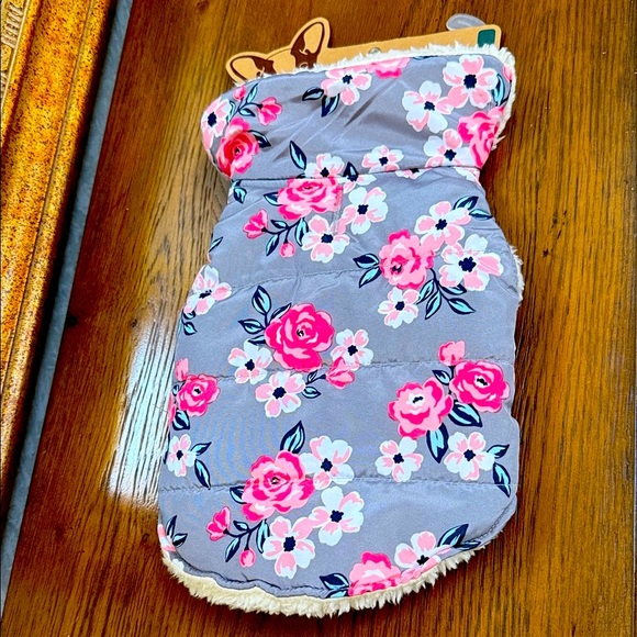 New Pink and grey Dog Jacket with floral Design. Size XS. - Picture 2 of 11